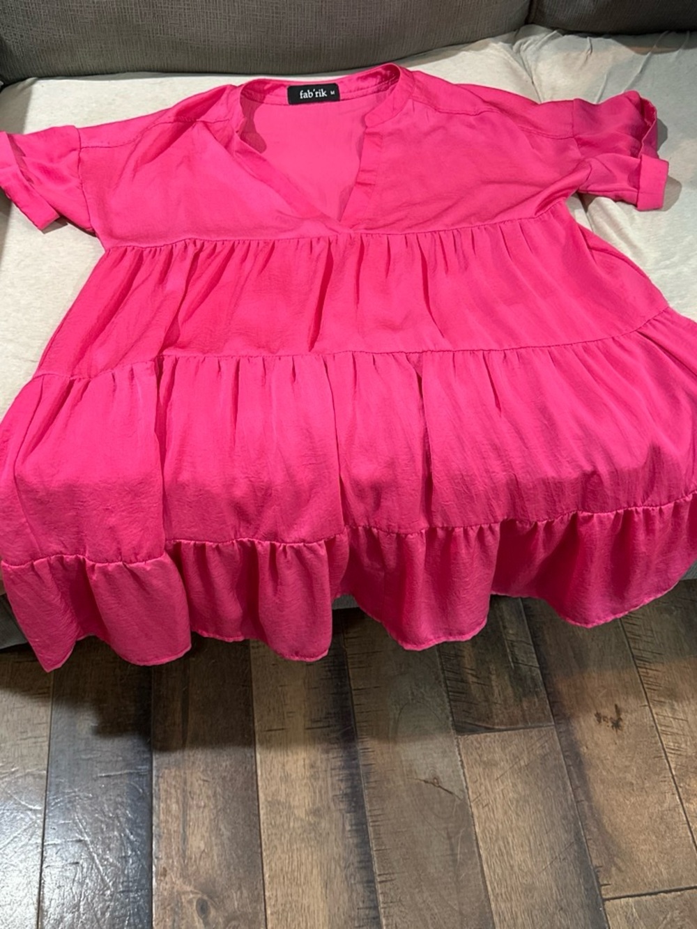 fab'rik Bright Pink Tiered V-Neck Short Sleeve Tunic